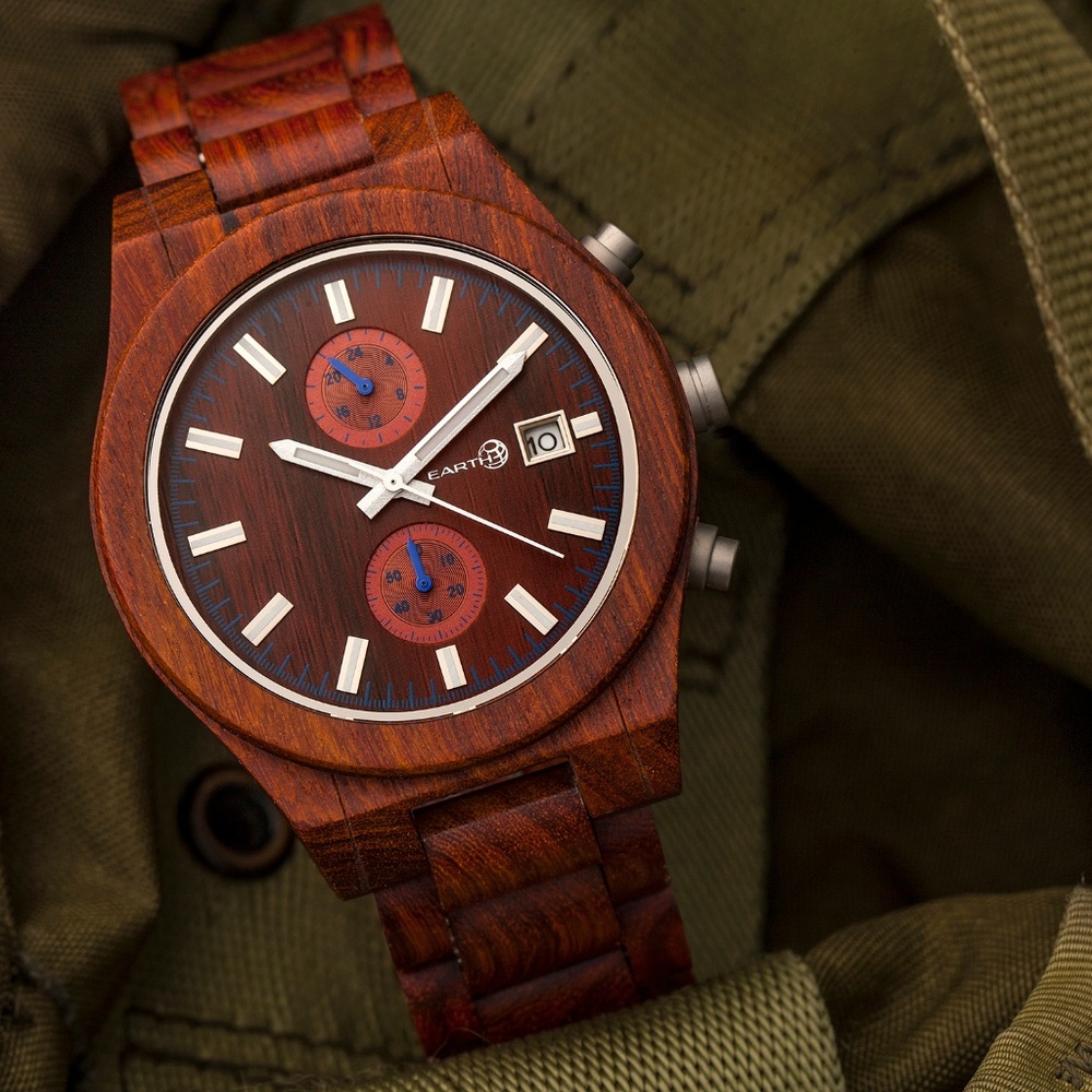 NWT Red Wood Multi-Function Watch